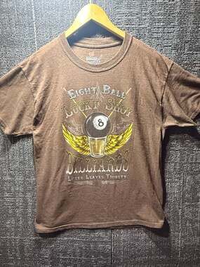 Hanes Eight Ball Lucky Shot Billiards Graphic T-Shirt Brown